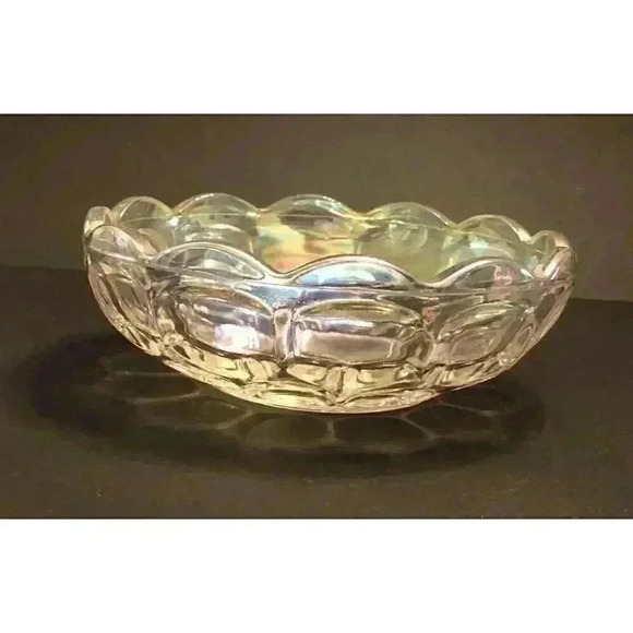 VTG Federal Yorktown Clear Iridescent Carnival Glass Bowl Grannycore Scalloped - Picture 4 of 15